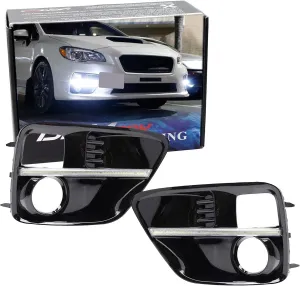 iJDMTOY Xenon White LED Daytime Running Lights Compatible with 2015-2017 Subaru WRX/STi w/JDM Style Piano Black Finish Fog Lamp Bezels
