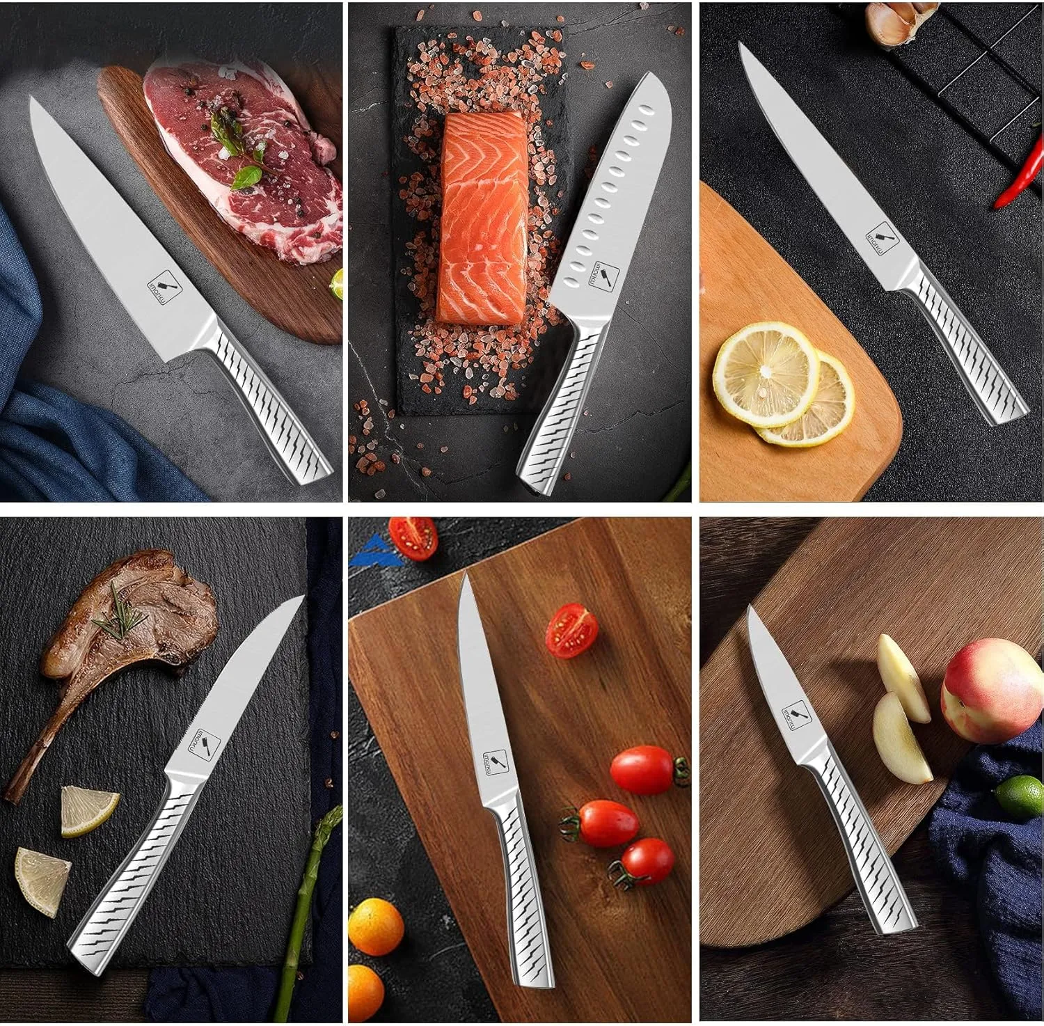 imarku Knife Set,14-Piece Knife Sets for kitchen with block,Premium One-Piece Kitchen Knife Set with Sharpener,High Carbon Stainless Steel Knives Set for Kitchen,Silver,Dishwasher Safe