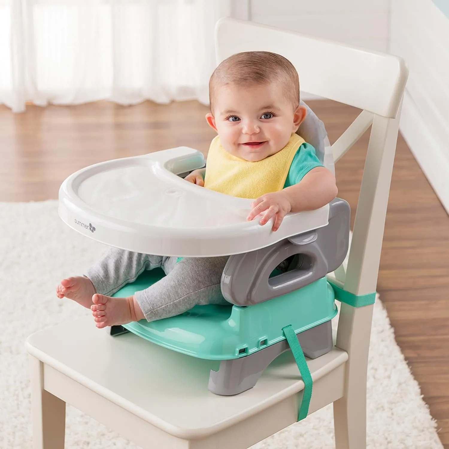 Ingenuity by Summer Unisex Deluxe Comfort Folding Booster Seat with Feeding Tray, Chair Straps Secure Booster, and Removable Seat Pad, Grey