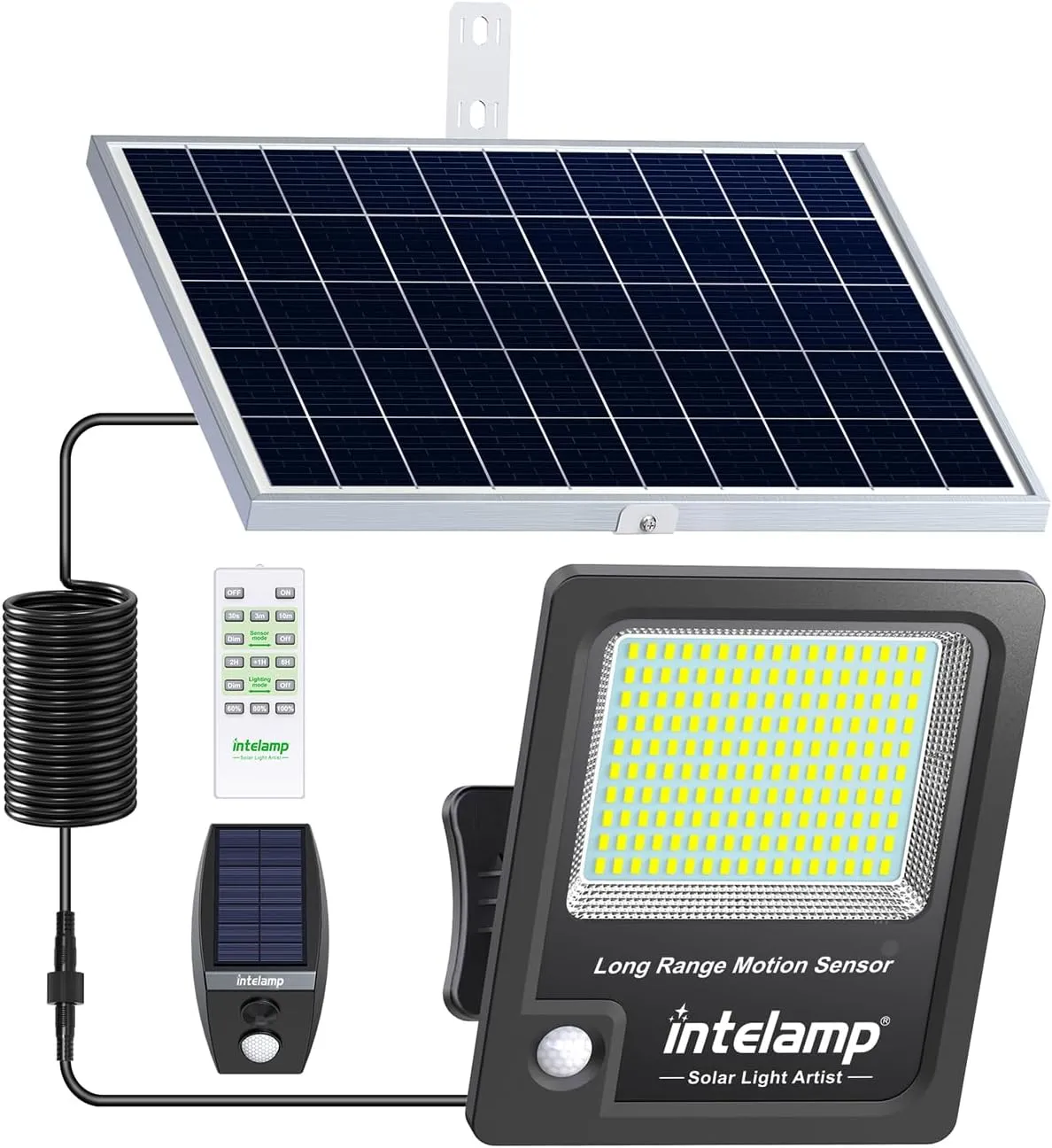 intelamp Solar Flood Lights Outdoor Waterproof, Linkable 12000mAh 3000LM Motion Sensor Floodlight with Remote Control Sensor Case 16.4Ft Cable, Dusk to Dawn Lighting Lamp for Street Outside House