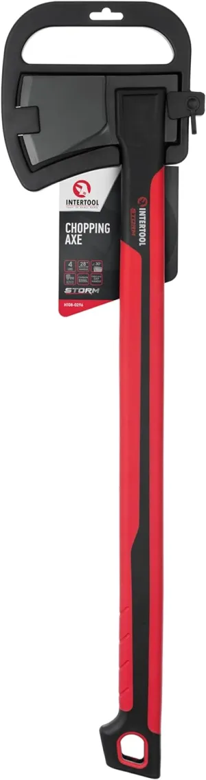 INTERTOOL 28” Chopping Axe, Tree Felling Ax Tool, Deeper Cuts, Wood Splitting, Kindling, Camp, Firewood, Survival, Shock Absorbing Anti-Slip Grip Handle, Sheath, Storm HT08-0296