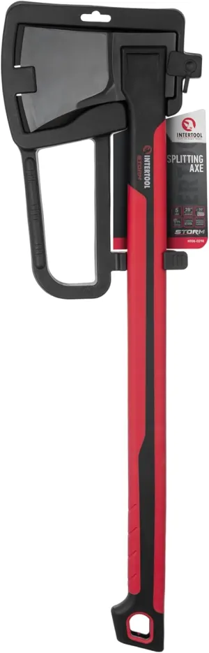 INTERTOOL 28” Splitting Axe, Heavy-Duty Wood Splitter Tool, Deeper Cuts, Chopping, Kindling, Camp, Survival, Shock Absorbing MAX Grip Handle, Sheath, Storm HT08-0298