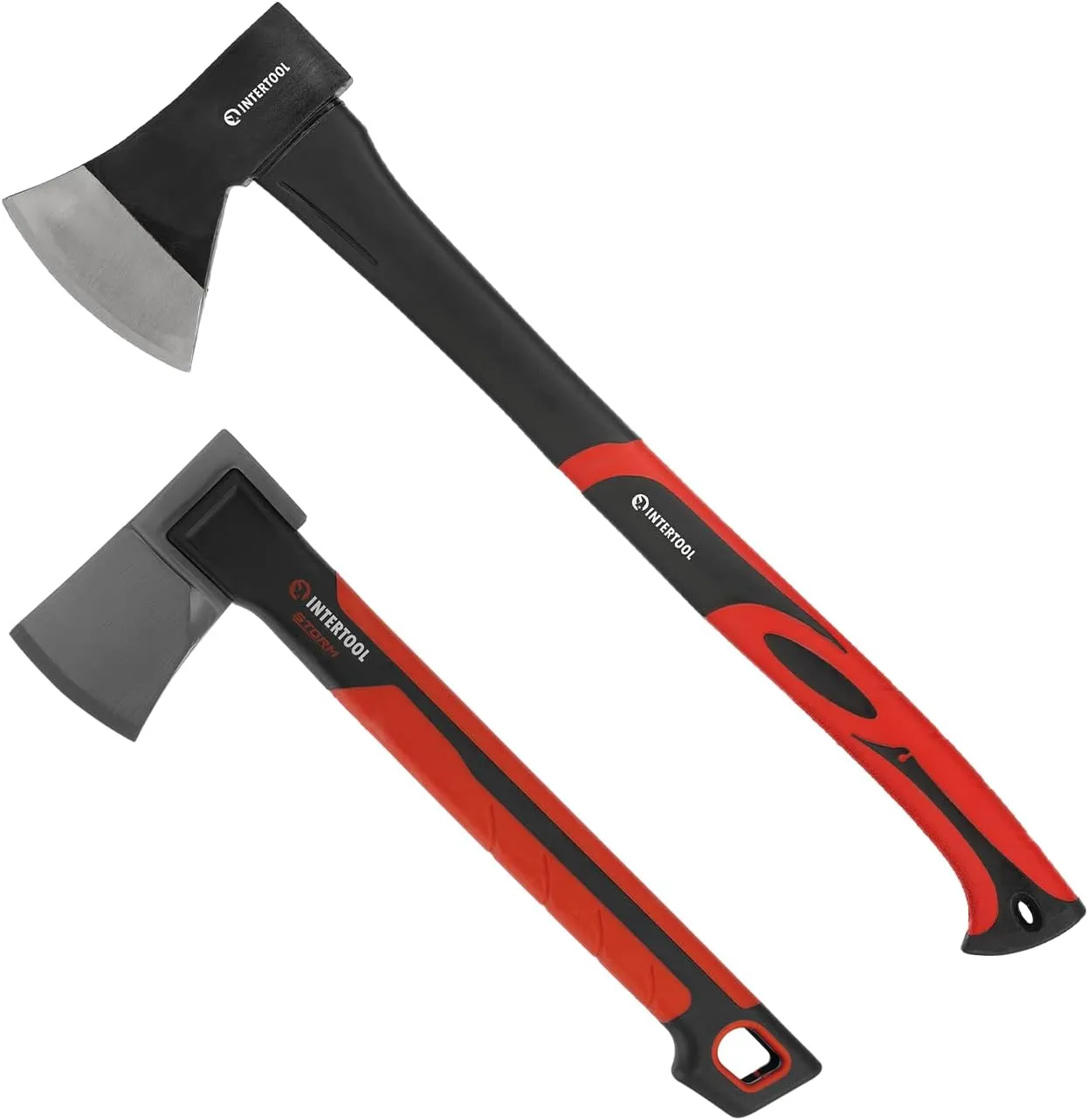 INTERTOOL Felling Axe and Hatchet Set - 2.2 lbs Mid-Size Wood Chopping Ax with 24-inch Handle - 1.5 lbs Small Axe with 14-inch Handle Shock Absorbing Anti-Slip HT08-0263-0291
