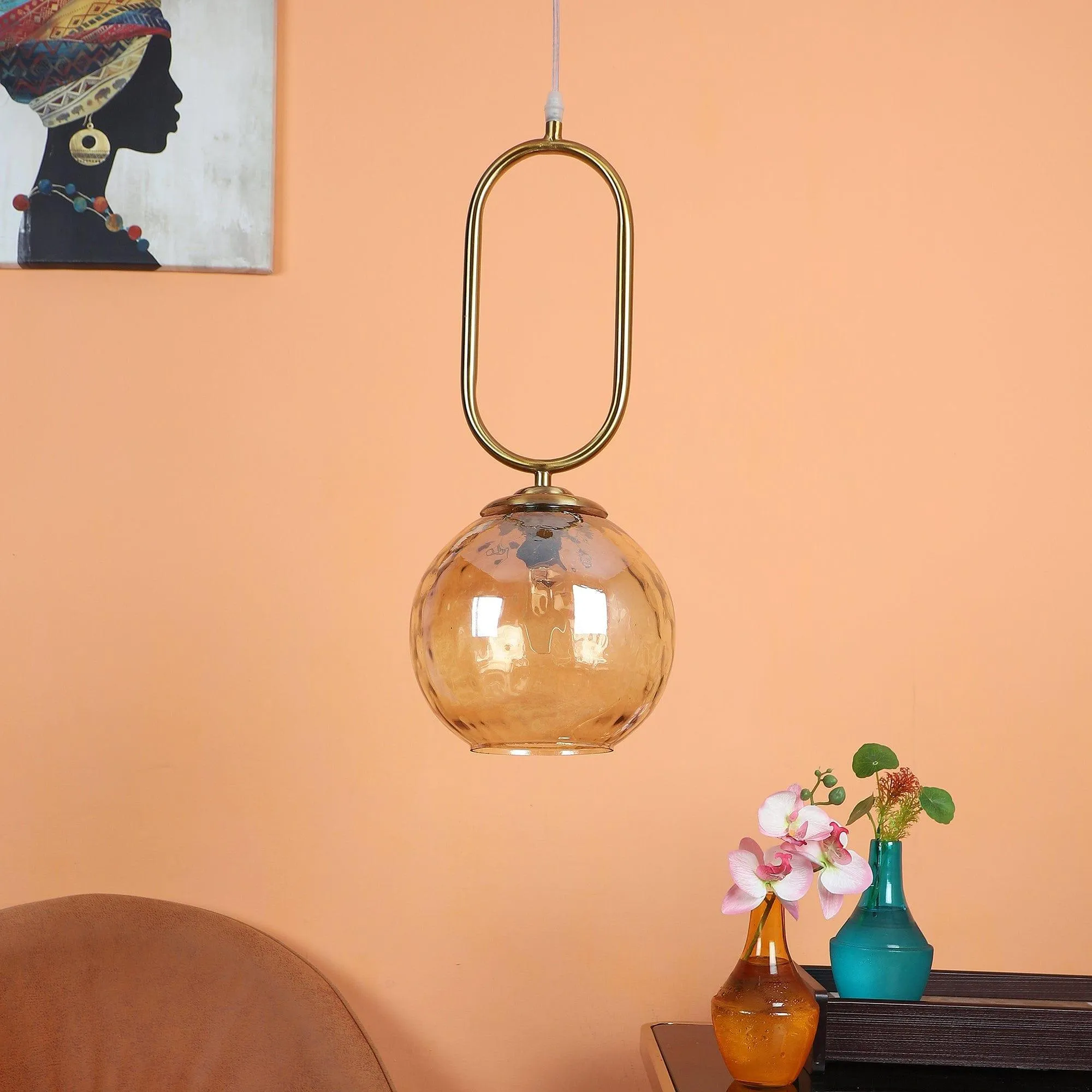 Iron Glass Hanging Lights Gold Finish