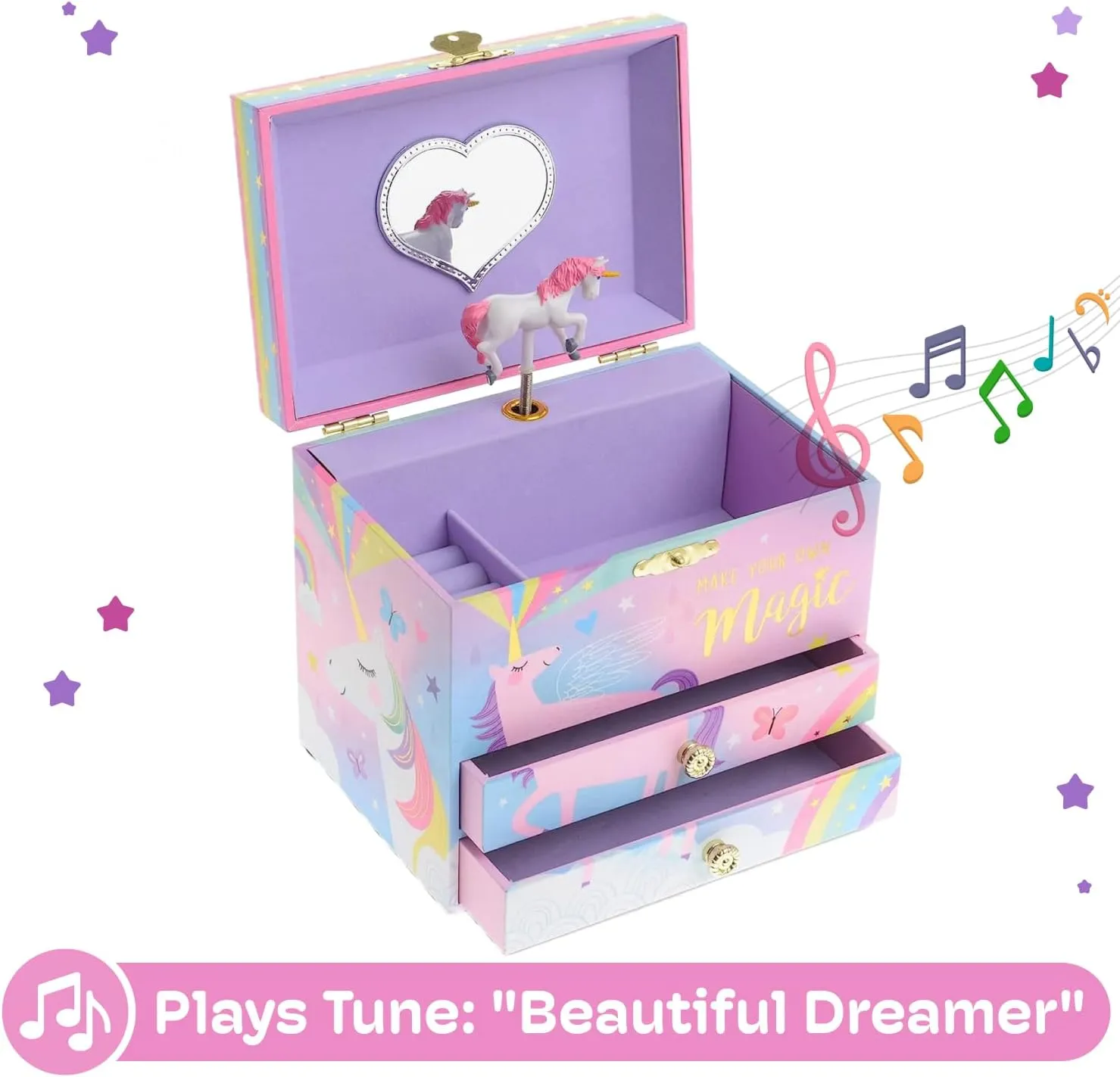 Jewelkeeper Unicorn Musical Jewelry Box for Girls - Cotton Candy Unicorn Design Music Box with 2 Pullout Drawers to Store Earrings, Necklace and Bracelets, Plays The Beautiful Dreamer Tune