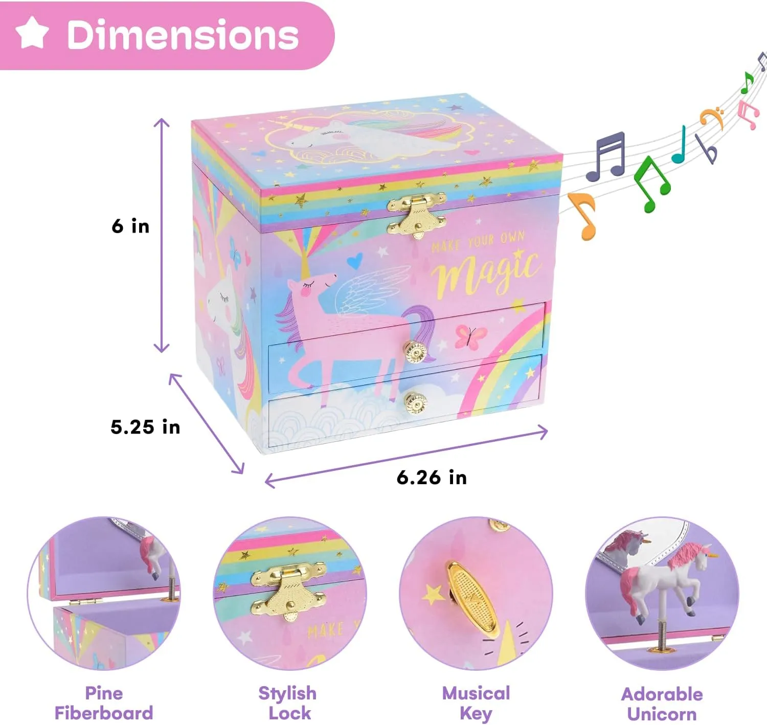 Jewelkeeper Unicorn Musical Jewelry Box for Girls - Cotton Candy Unicorn Design Music Box with 2 Pullout Drawers to Store Earrings, Necklace and Bracelets, Plays The Beautiful Dreamer Tune