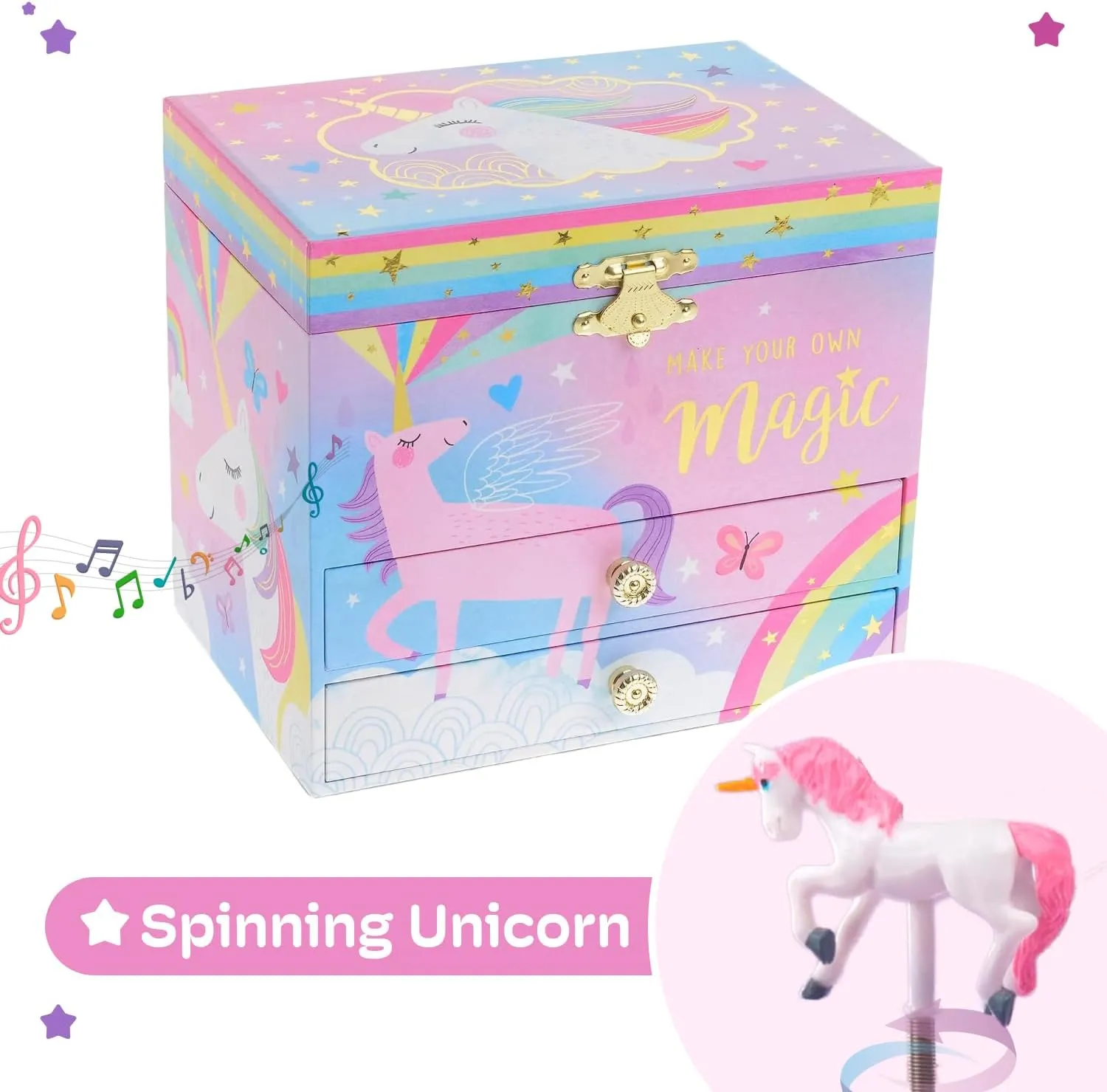 Jewelkeeper Unicorn Musical Jewelry Box for Girls - Cotton Candy Unicorn Design Music Box with 2 Pullout Drawers to Store Earrings, Necklace and Bracelets, Plays The Beautiful Dreamer Tune