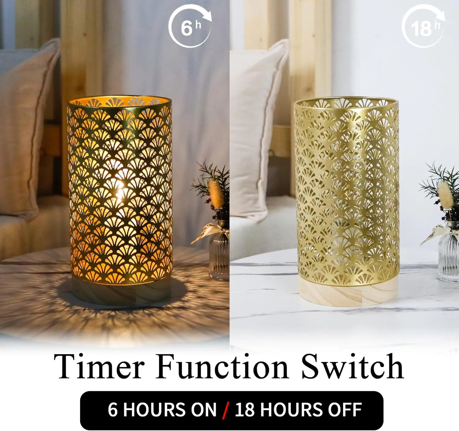 JHY DESIGN Metal Battery Powered Lamp 9''H Medium Cordless Table Lamp with 6-Hours Timer Modern Lamp for Weddings Party Patio Garden Indoors Outdoors Table Balcony（Gold）