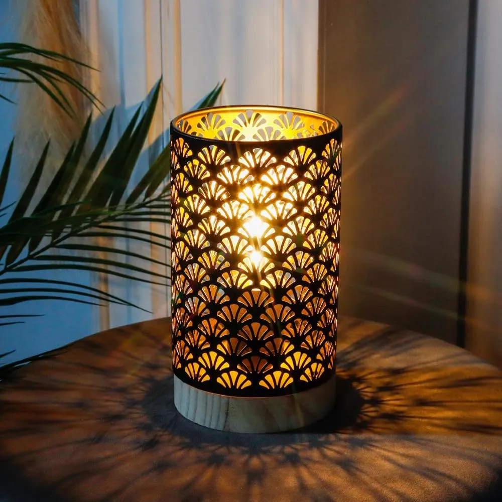 JHY DESIGN Metal Lamp Battery Powered 7.5''H Accent Cordless Lamp with 6-Hours Timer Battery Lamp for Weddings Party Patio Garden Indoors Outdoors Table Balcony（with Wooden Base）