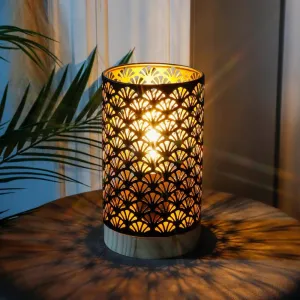 JHY DESIGN Metal Lamp Battery Powered 7.5''H Accent Cordless Lamp with 6-Hours Timer Battery Lamp for Weddings Party Patio Garden Indoors Outdoors Table Balcony（with Wooden Base）