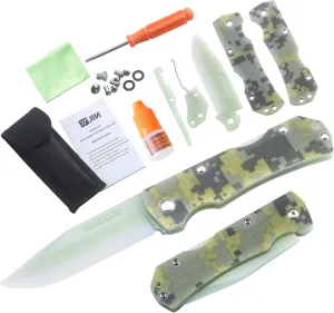 JIN Alpha G10 Knife for Kids, Folding EDC, Fake Toy Knives, DIY Kit, Kids Pocket Knife, Dull, Safe Camo G10 Blade & Handle, Camping Tool