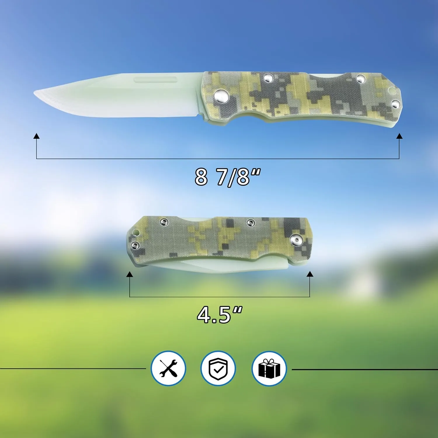 JIN Alpha G10 Knife for Kids, Folding EDC, Fake Toy Knives, DIY Kit, Kids Pocket Knife, Dull, Safe Camo G10 Blade & Handle, Camping Tool