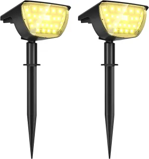 Jior Solar Lights Outdoor Waterproof IP65,32 LED Garden Lights,Solar Landscape Lighting Outdoor for Yard Driveway Walkway Pool Patio (Warm White-2 Pack)