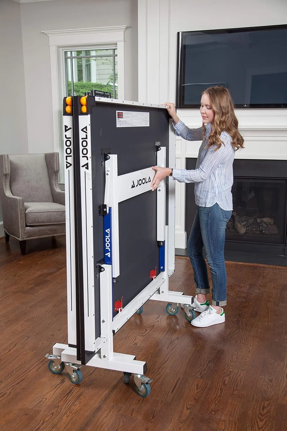 JOOLA Rally TL Professional MDF Indoor Ping Pong Table w/Quick Clamp Table Tennis Net & Post Set - 10 Minute Easy Assembly - Corner Ball Holders - Tournament Quality - Includes Playback Mode