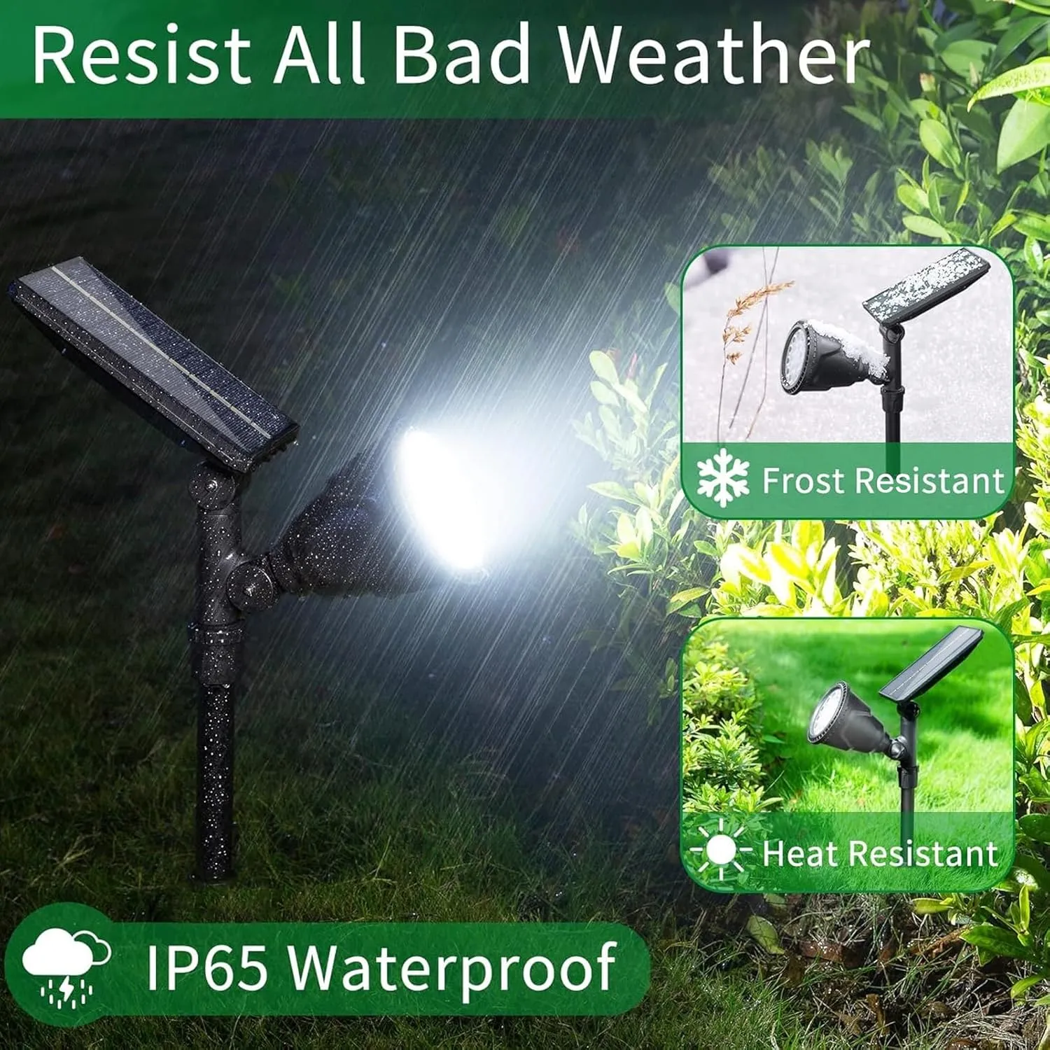 JSOT Solar Spot Lights Outdoor, 600LM Solar Spotlight Waterproof Landscape Lighting, Garden Decor Lamp Wall Light for Yard, Pathway, Path, Driveway, Pool, Backyard Decorative (Cool White 2 Pack)