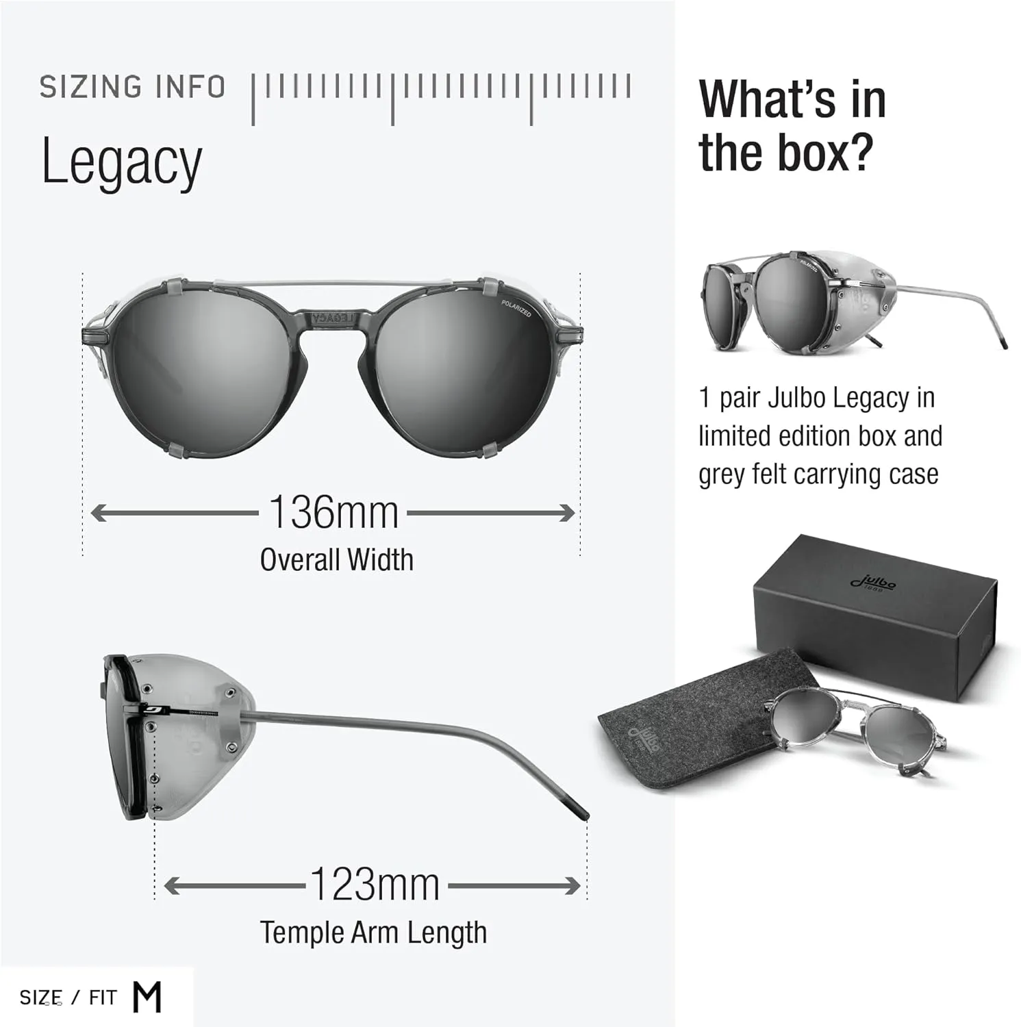 Julbo Legacy Glacier Sunglasses for Men & Women w/Removable Leather Side Shields for Hiking, Ski, Snow - 100% UV Protection