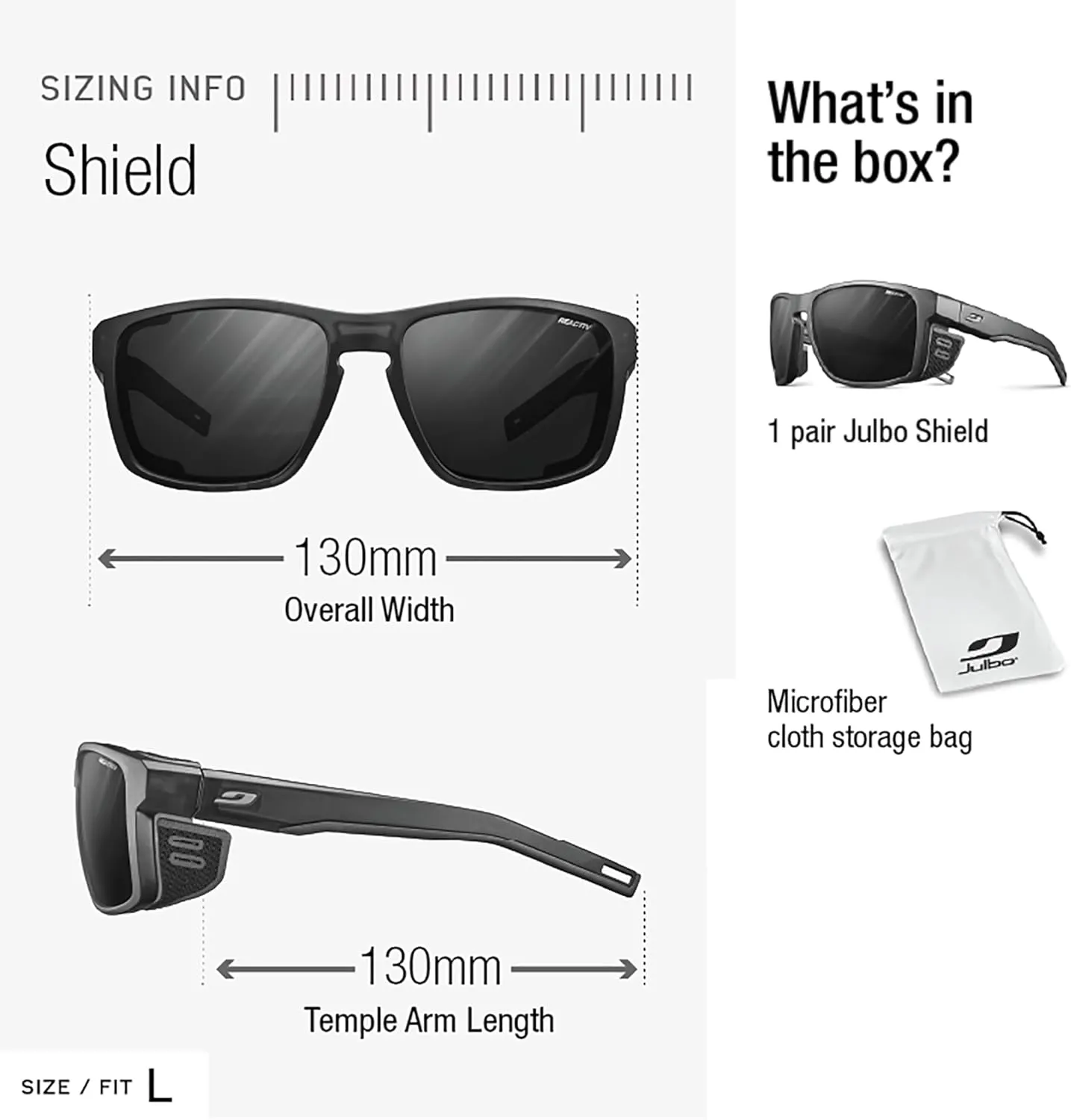 Julbo Shield Glacier Sunglasses for Men & Women w/Removable Spandex Shields for Mountaineering, Hiking, Skiing, and Trekking