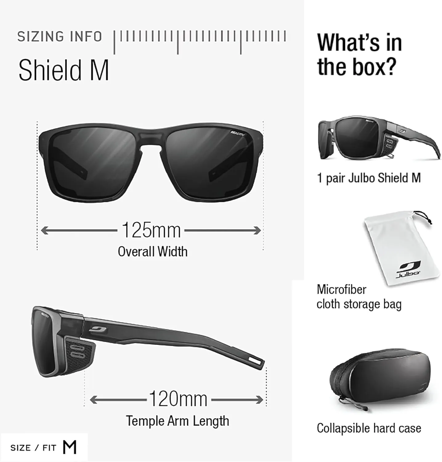 Julbo Shield M Glacier Sunglasses Men & Women/Photochromic lenses for Mountaineers, Hiking, Skiing & Snow travel 100% UV