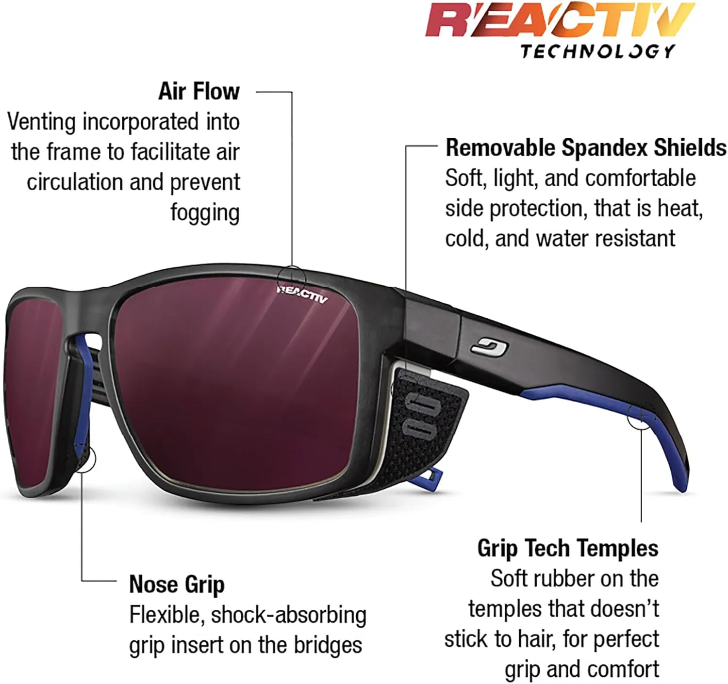 Julbo Shield M Glacier Sunglasses Men & Women/Photochromic lenses for Mountaineers, Hiking, Skiing & Snow travel 100% UV