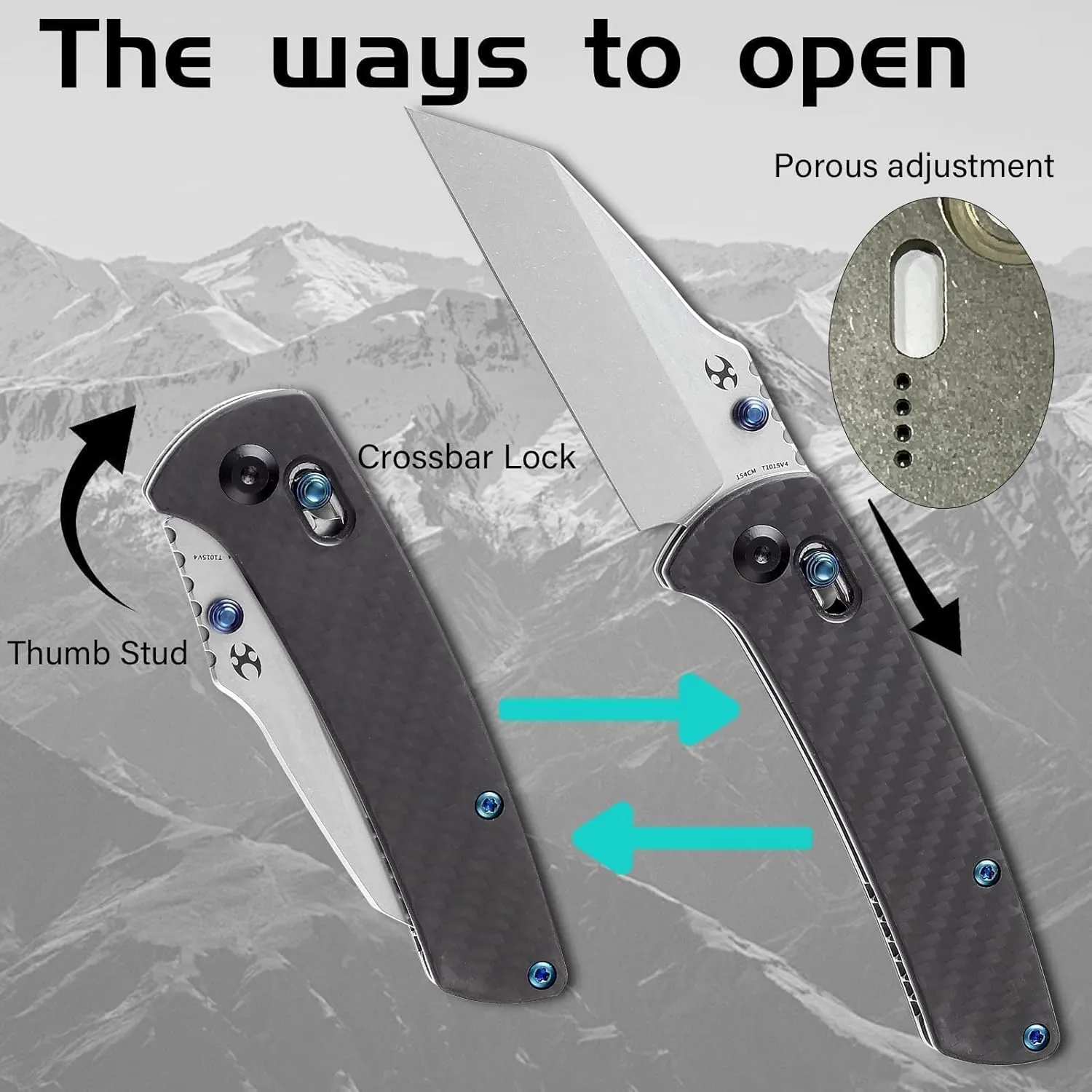 KANSEPT Main Street Pocket Folding Knife, 3.36'' 154CM Sharp Steel Blade, Twill CarbonFiber G10 Handle with Axis Lock and ThumbStud, Perfect Clip for Camping Hiking Fishing Gift Everyday Carry T1015v4