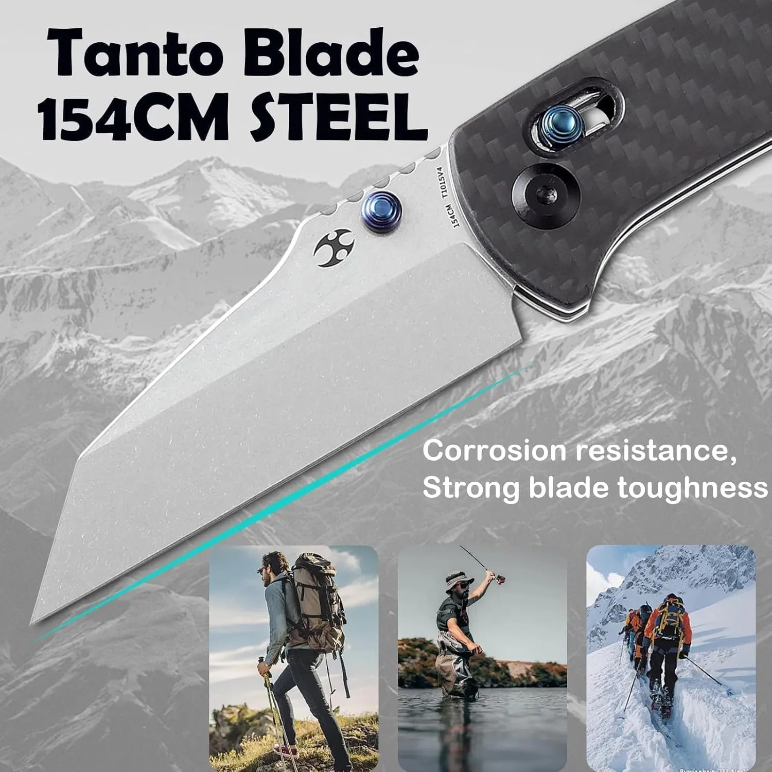 KANSEPT Main Street Pocket Folding Knife, 3.36'' 154CM Sharp Steel Blade, Twill CarbonFiber G10 Handle with Axis Lock and ThumbStud, Perfect Clip for Camping Hiking Fishing Gift Everyday Carry T1015v4