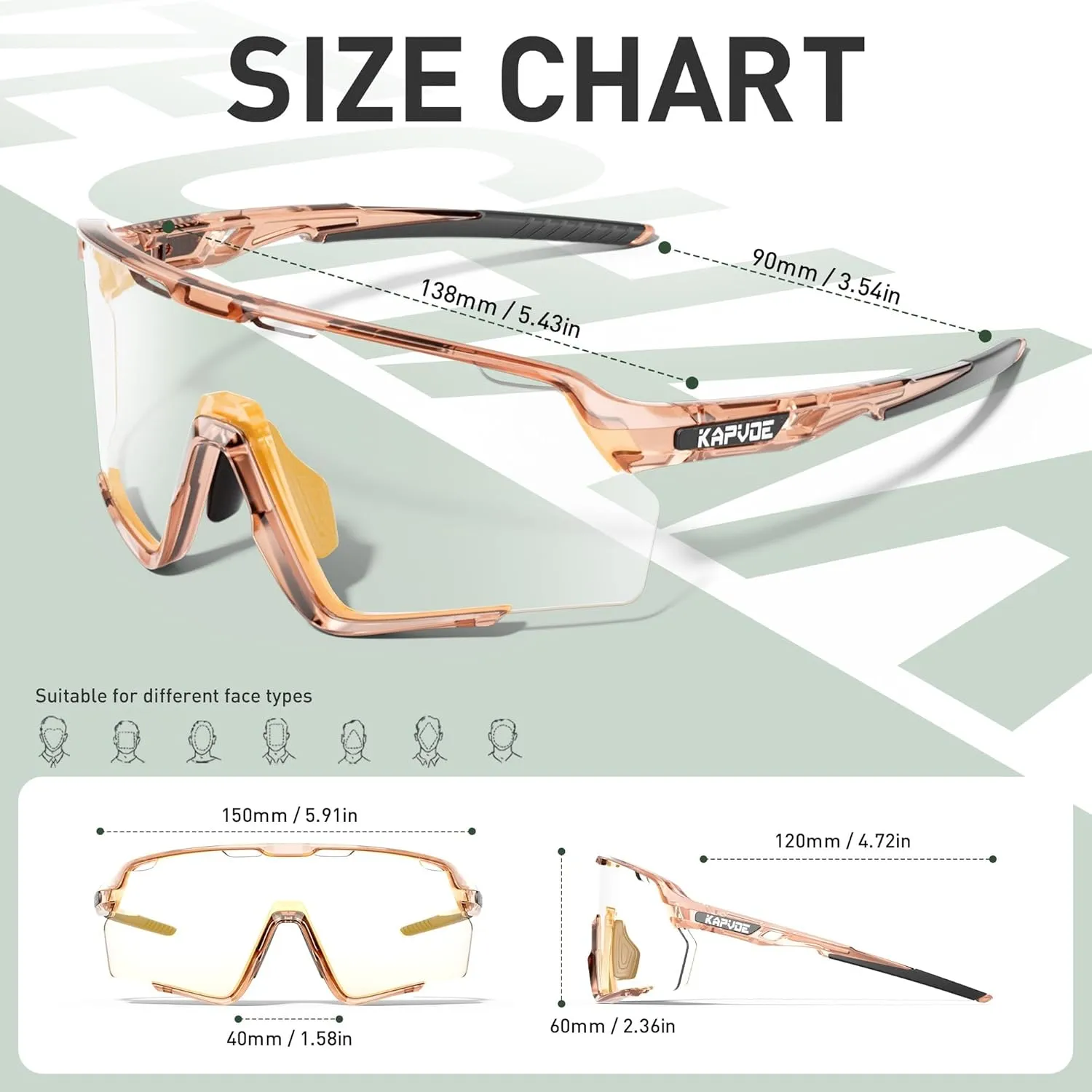 KAPVOE Photochromic Cycling Glasses Men Women Clear Mountain Bike Sunglasses MTB Bicycle Riding Sports Triathlon - K170