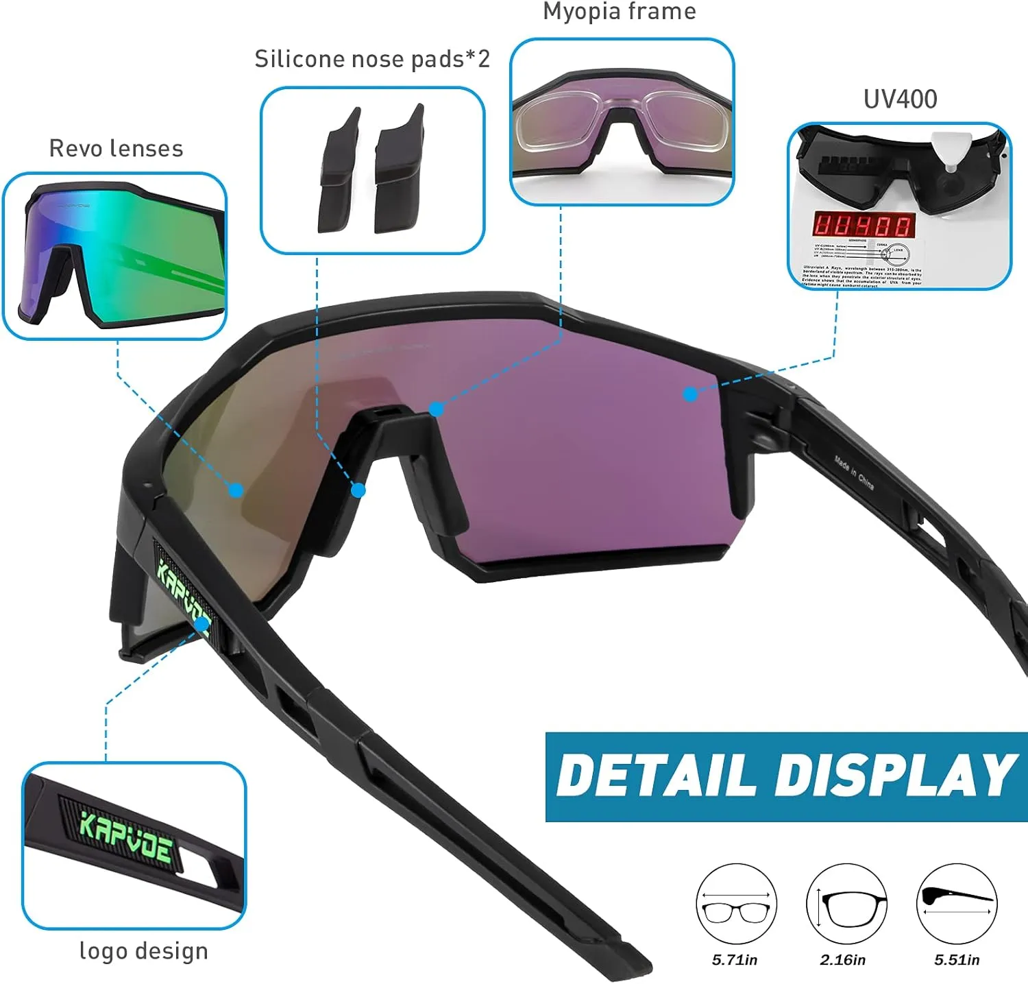 KAPVOE Polarized Glasses With 1 Lens Or 4 Lens UV Protection for Women Men Cycling Sunglasses Tr90 Frame Sports Bike K9022