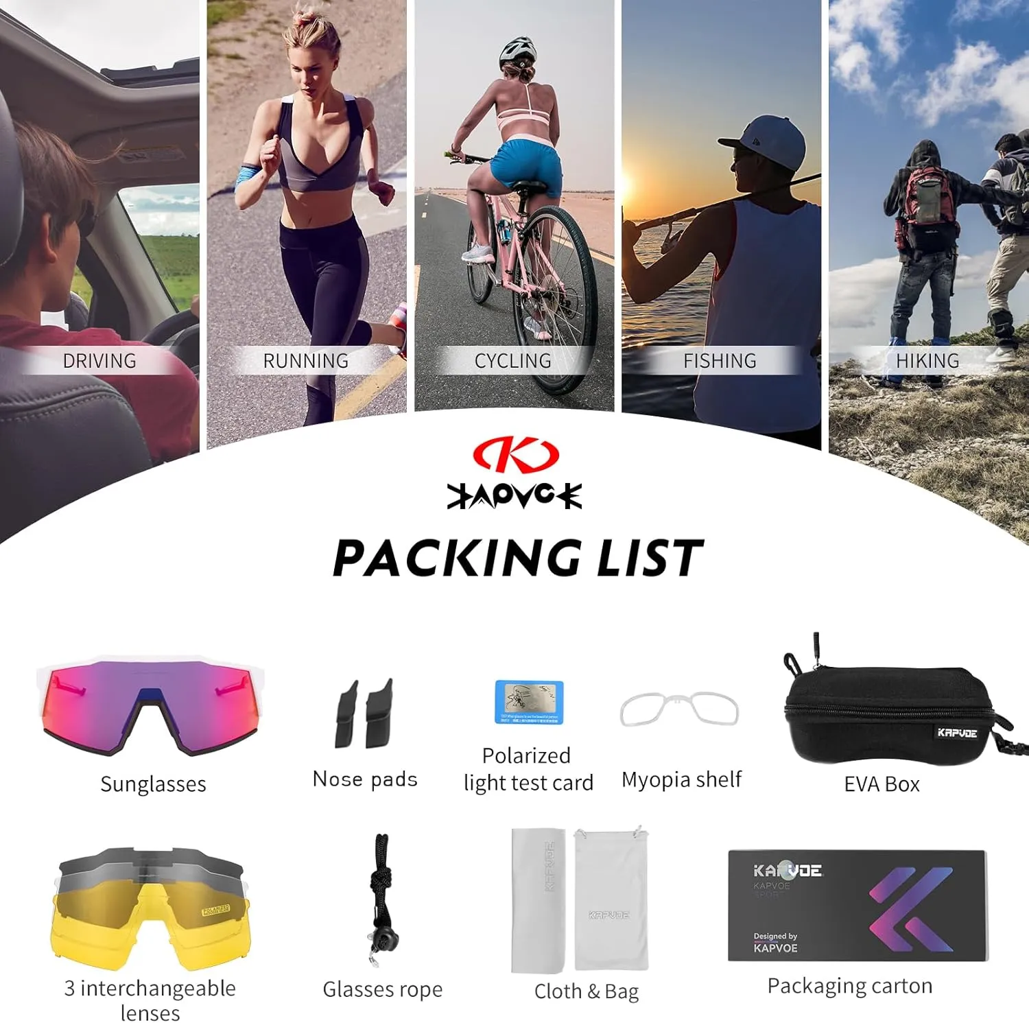 KAPVOE Polarized Glasses With 1 Lens Or 4 Lens UV Protection for Women Men Cycling Sunglasses Tr90 Frame Sports Bike K9022