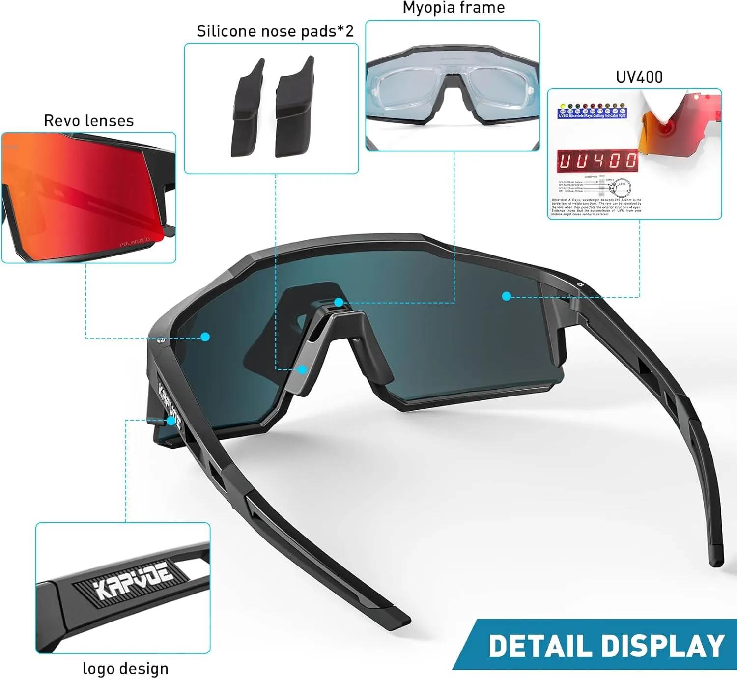 KAPVOE Polarized Glasses With 1 Lens Or 4 Lens UV Protection for Women Men Cycling Sunglasses Tr90 Frame Sports Bike K9022
