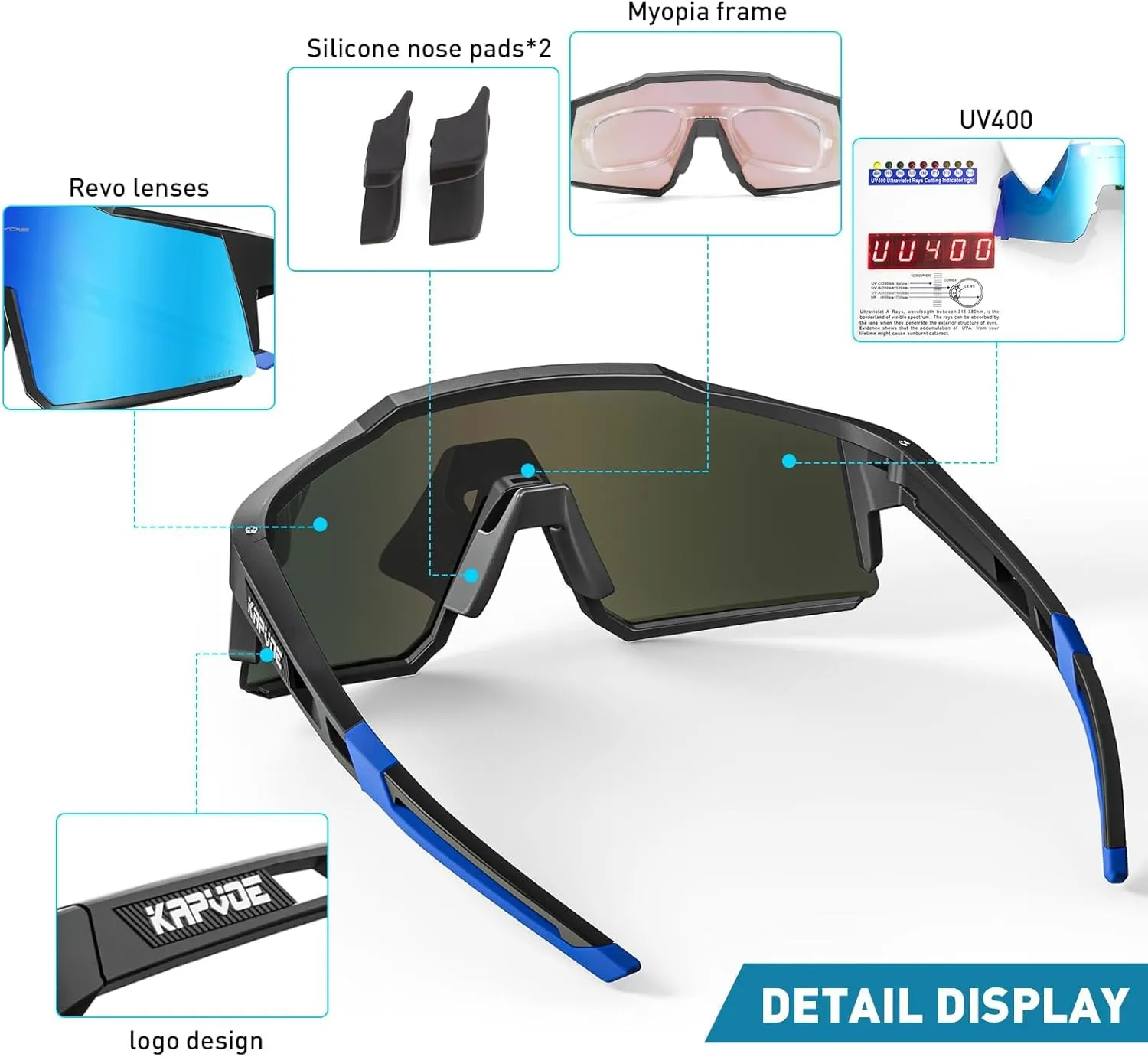 KAPVOE Polarized Glasses With 1 Lens Or 4 Lens UV Protection for Women Men Cycling Sunglasses Tr90 Frame Sports Bike K9022