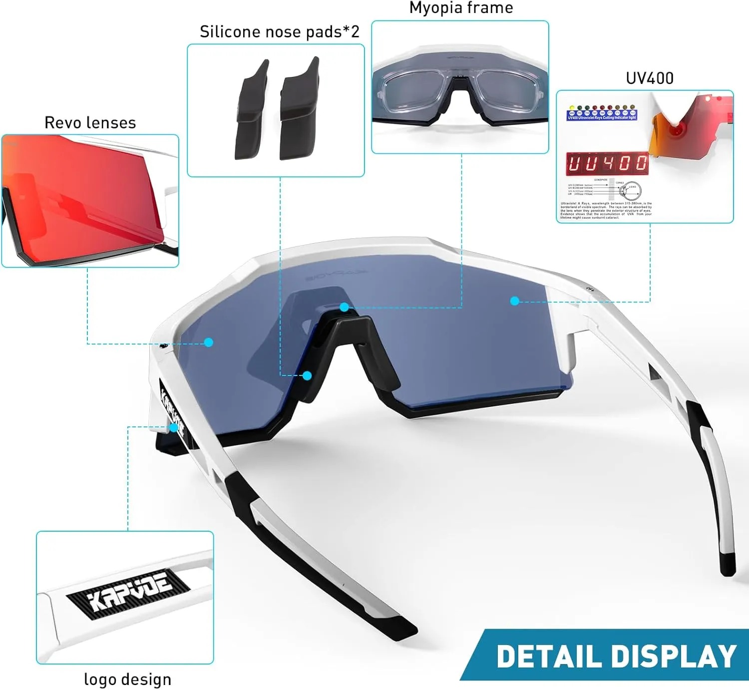 KAPVOE Polarized Glasses With 1 Lens Or 4 Lens UV Protection for Women Men Cycling Sunglasses Tr90 Frame Sports Bike K9022