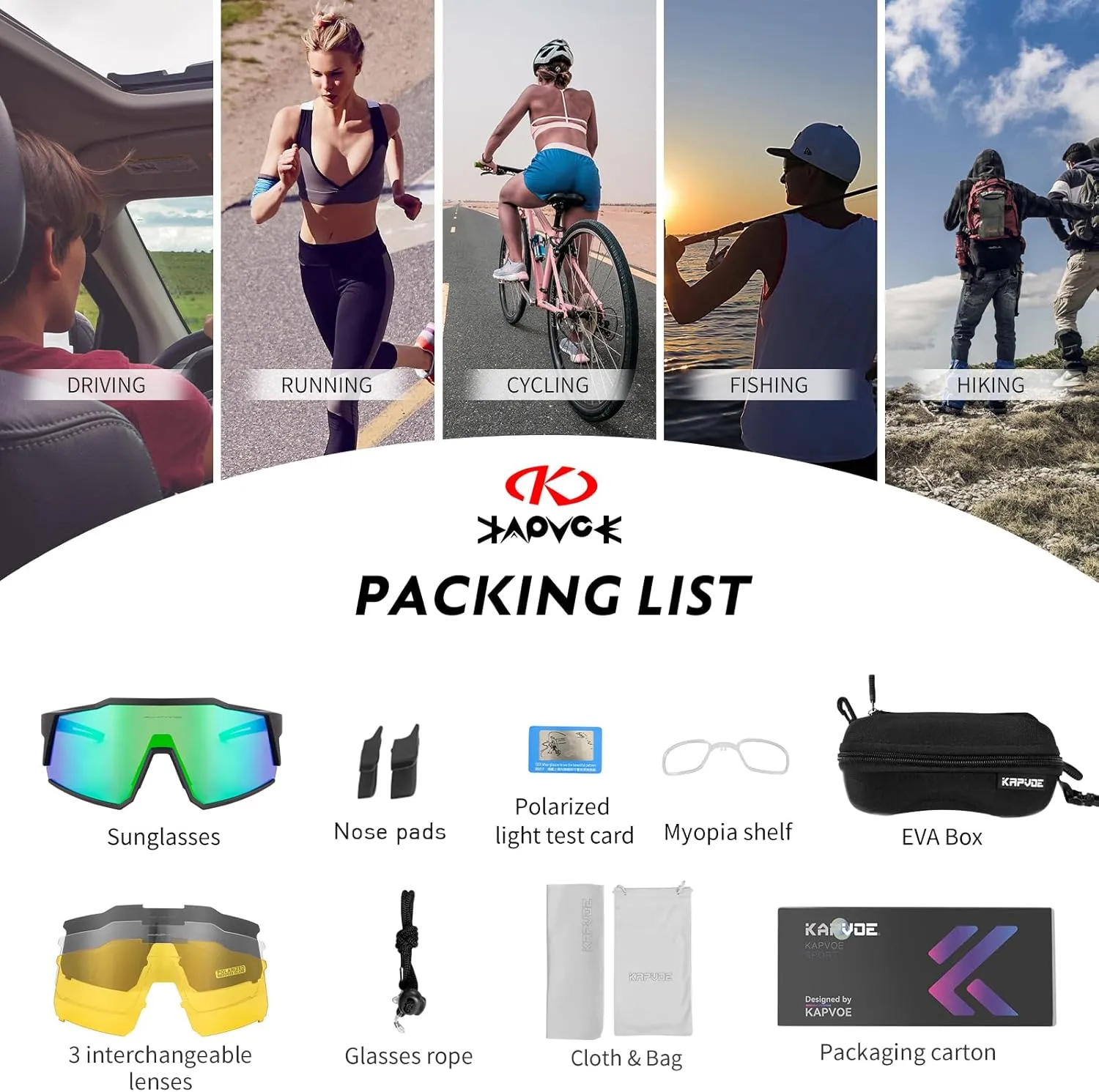 KAPVOE Polarized Glasses With 1 Lens Or 4 Lens UV Protection for Women Men Cycling Sunglasses Tr90 Frame Sports Bike K9022