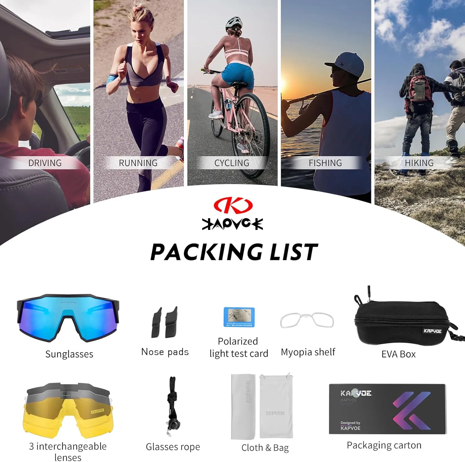 KAPVOE Polarized Glasses With 1 Lens Or 4 Lens UV Protection for Women Men Cycling Sunglasses Tr90 Frame Sports Bike K9022