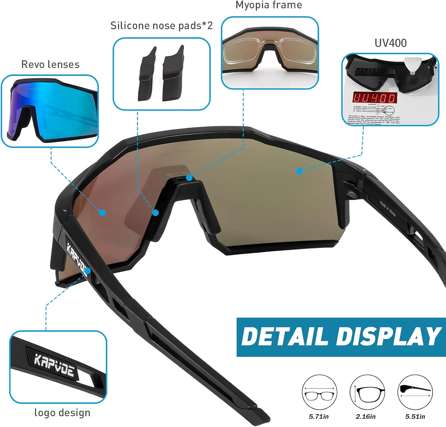 KAPVOE Polarized Glasses With 1 Lens Or 4 Lens UV Protection for Women Men Cycling Sunglasses Tr90 Frame Sports Bike K9022