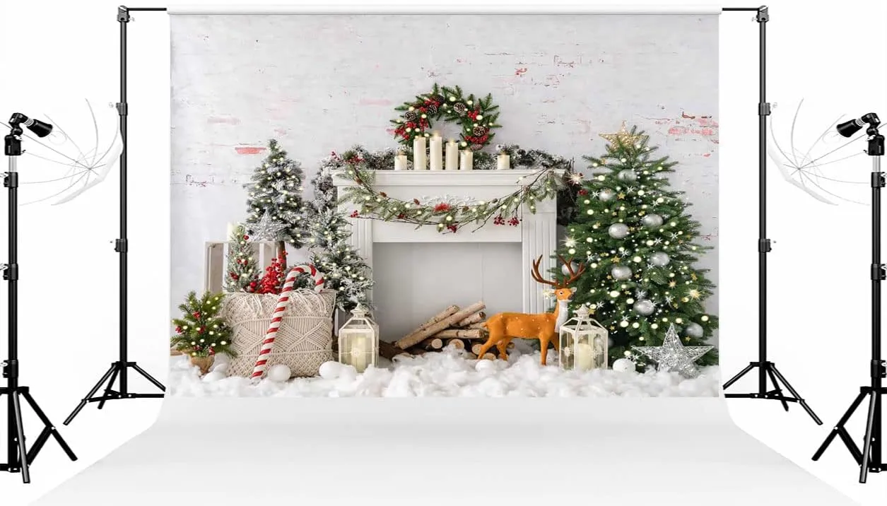 Kate 10×8ft (3×2.5m) Bokeh Bohemia Christmas Tree Photo Backdrop White Fireplace Brick Wall Xmas Photography Background for Christmas Studio Props