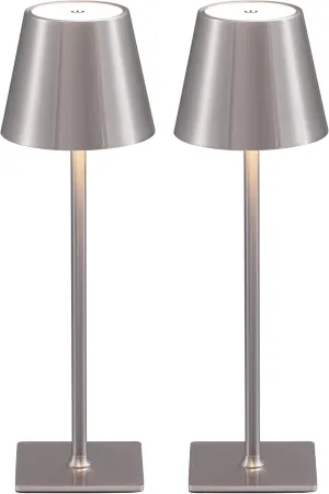 KDG 2 Pack Cordless Table Lamp,Portable LED Desk Lamp, 4000mAh Battery Operated, 3 Color Stepless Dimming Up, for Restaurant/Bedroom/Bars/Outdoor Party/Camping/Coffee Shop Night Light(Brushed Nickel)