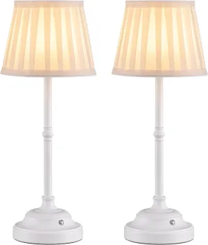 KDG Cordless LED Table Lamp Set of 2, Portables Fabric Shade Desk Lamps, 5000mAh Rechargeable Battery Powered Lighting, Dimmable Light for Dining Room, Bedroom, Bedside, Night Light, Balcony (White)