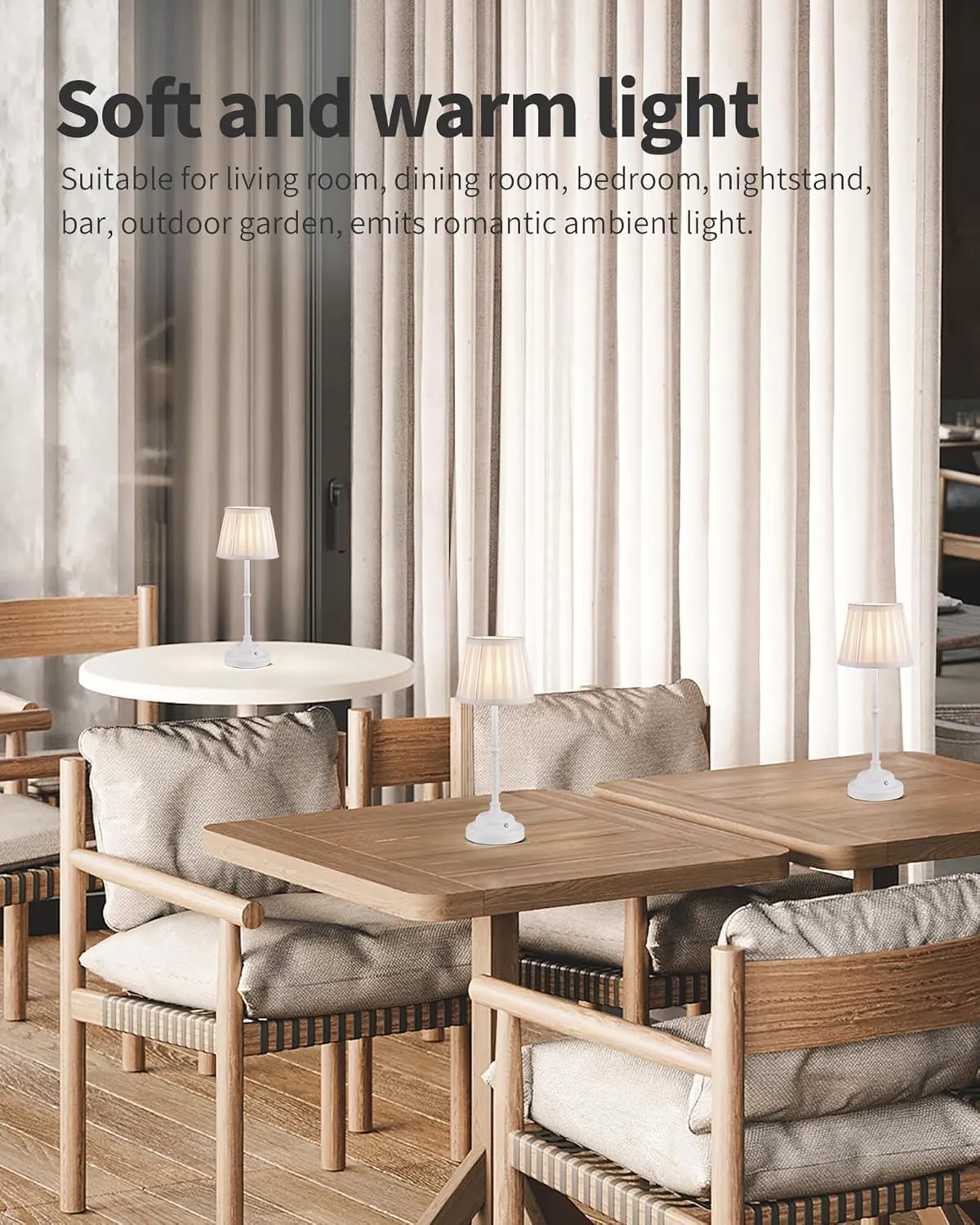 KDG Cordless LED Table Lamp Set of 2, Portables Fabric Shade Desk Lamps, 5000mAh Rechargeable Battery Powered Lighting, Dimmable Light for Dining Room, Bedroom, Bedside, Night Light, Balcony (White)