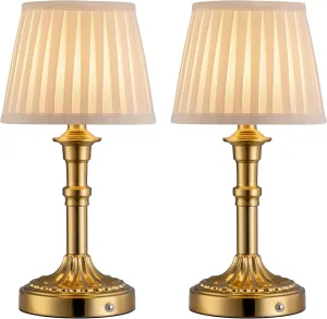 KDG Cordless Portables Table Lamp Set of 2, LED Fabric Shade Small Desk Lamps, 5000mAh Battery Powered Lighting, 2700K Stepless Dimmable Light for Living Room, Dining Room, Bedroom, Bedside (Bronze)