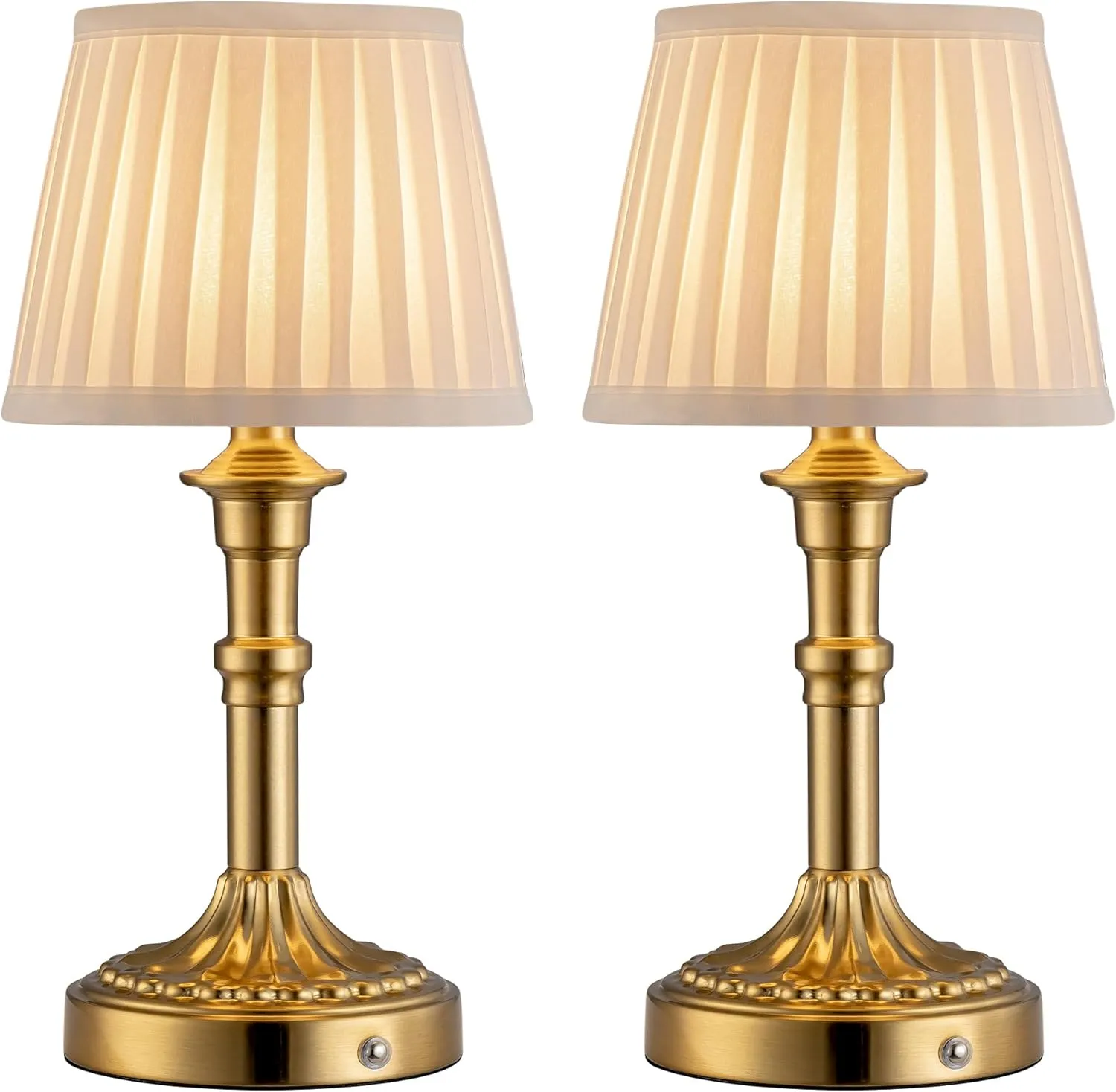 KDG Cordless Portables Table Lamp Set of 2, LED Fabric Shade Small Desk Lamps, 5000mAh Battery Powered Lighting, 2700K Stepless Dimmable Light for Living Room, Dining Room, Bedroom, Bedside (Bronze)