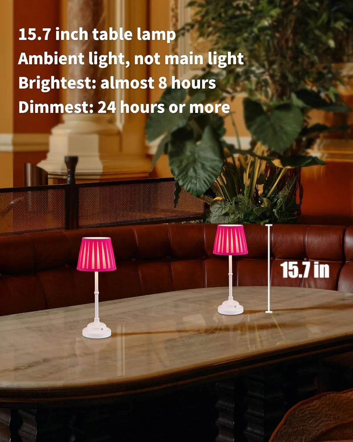 KDG Portables Cordless Table Lamp, Fabric Shade Desk Lamp, 4000mAh Rechargeable Battery Powered Lighting, Dimmable Light for Dining Room, Bedroom, Bedside, Night Light, Camping, Balcony (Pink-Purple)