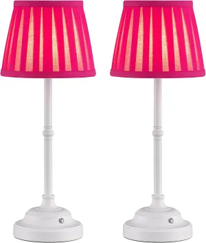 KDG Portables Cordless Table Lamp, Fabric Shade Desk Lamp, 4000mAh Rechargeable Battery Powered Lighting, Dimmable Light for Dining Room, Bedroom, Bedside, Night Light, Camping, Balcony (Pink-Purple)