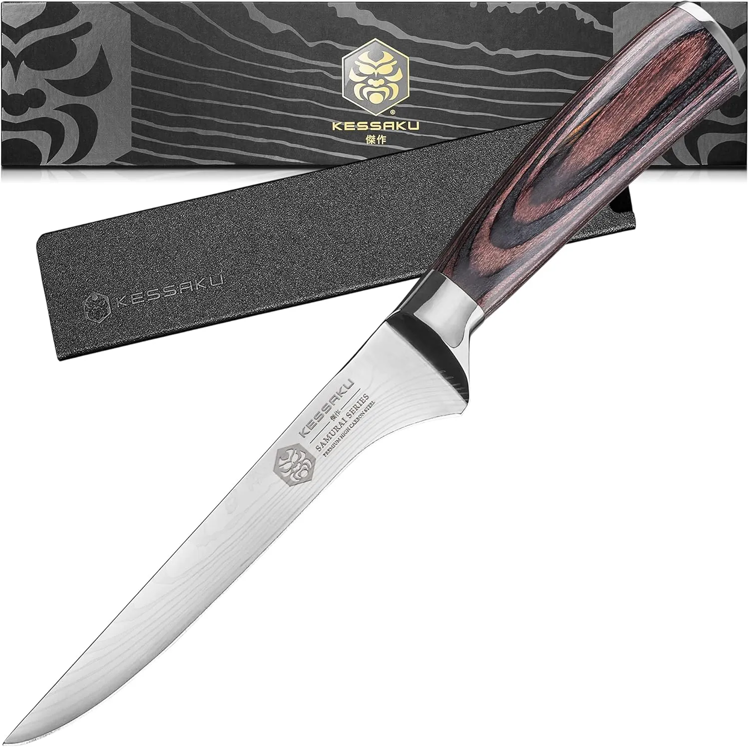 KESSAKU Boning Knife - 6 inch - Samurai Series - Razor Sharp Kitchen Knife - Forged 7Cr17MoV High Carbon Stainless Steel - Wood Handle with Blade Guard