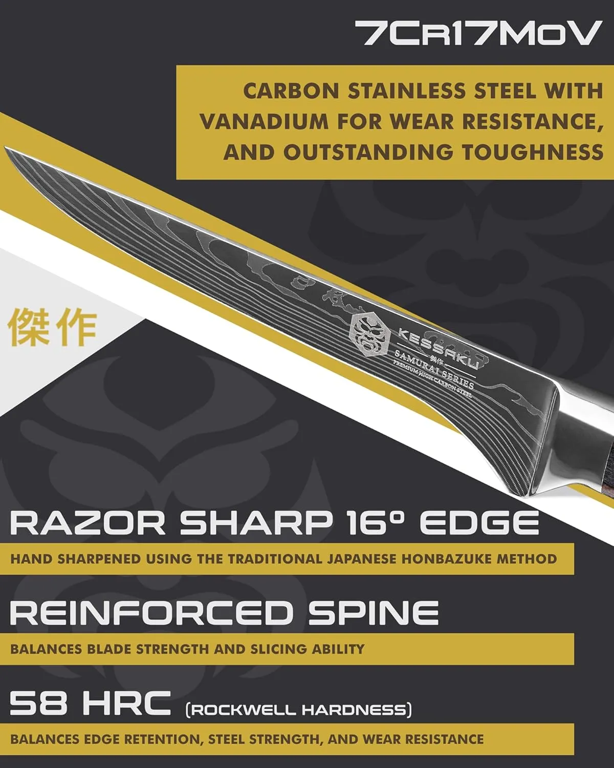 KESSAKU Boning Knife - 6 inch - Samurai Series - Razor Sharp Kitchen Knife - Forged 7Cr17MoV High Carbon Stainless Steel - Wood Handle with Blade Guard