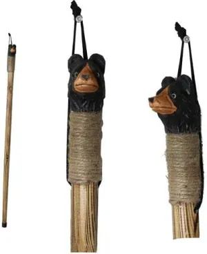 Kids Children Wood Walking Trekking Hiking Pole Stick with Twine Grip, Rubber Tip, Wrist Strap, 38", Carved Bear