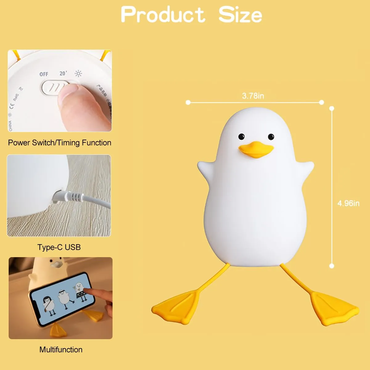 Kid's Cute Silicone Duck Nursery Lamp for Toddlers - Animal Night Light for Bedroom & Kids Room Gift