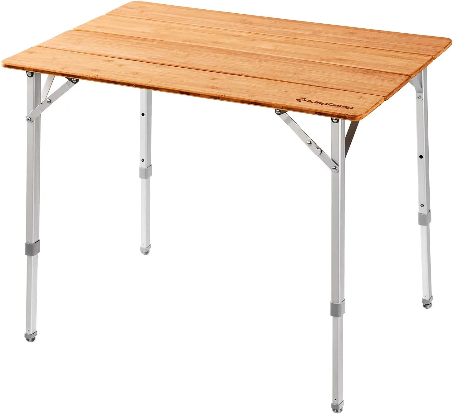 KingCamp Adjustable Height Folding Table, 4-Fold Bamboo Camping Outdoor Portable RV Camp Table with Carry Bag for Outdoor Car Backyard Picnic Tailgating Beach