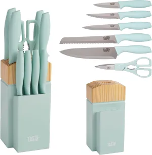 Kitchen Knife Set with Block, Cutlery Set includes Chef, Bread, Utility, Paring, Steak Knives & Shears, 10-Piece, Aqua