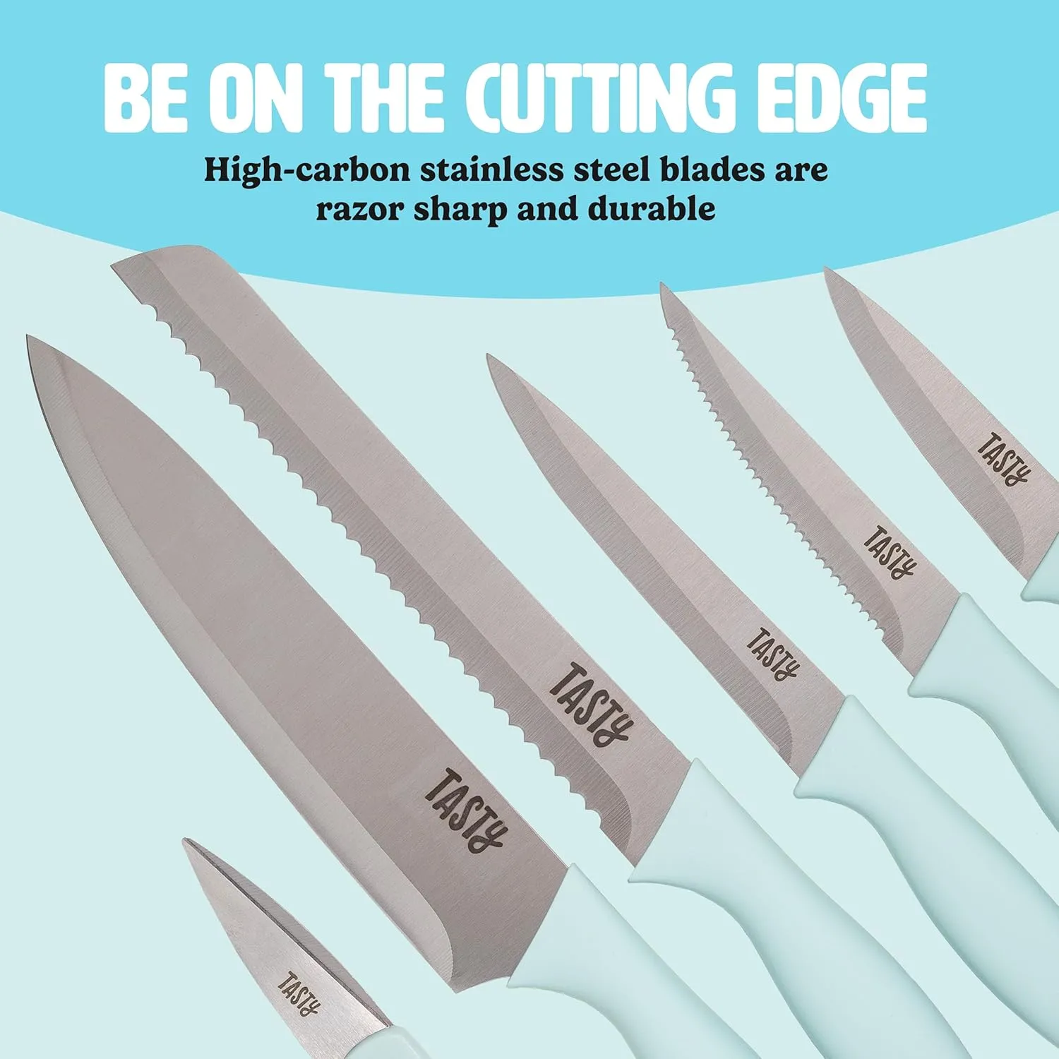 Kitchen Knife Set with Block, Cutlery Set includes Chef, Bread, Utility, Paring, Steak Knives & Shears, 10-Piece, Aqua