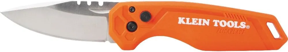 Klein Tools 44320 FLICKBLADE Folding Utility Pocket Knife, Compact EDC with Stainless Steel Blade, Button Lock, Pocket Clip, and Tether Hole